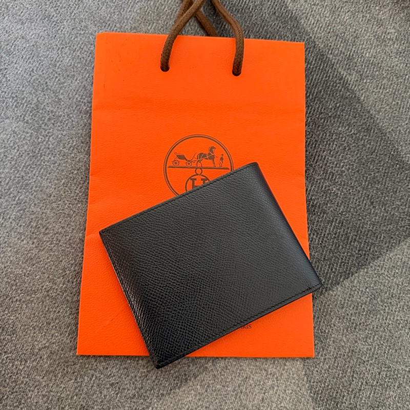 Hermès黑色牛皮絲巾短夾-0