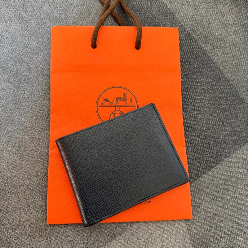 Hermès黑色牛皮絲巾短夾-1