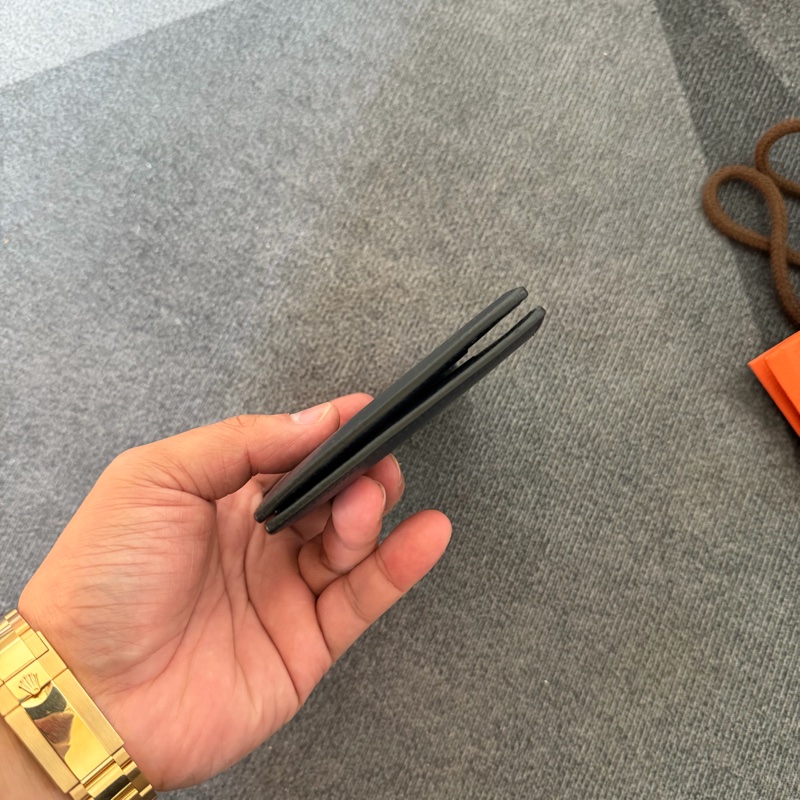 Hermès黑色牛皮絲巾短夾-5