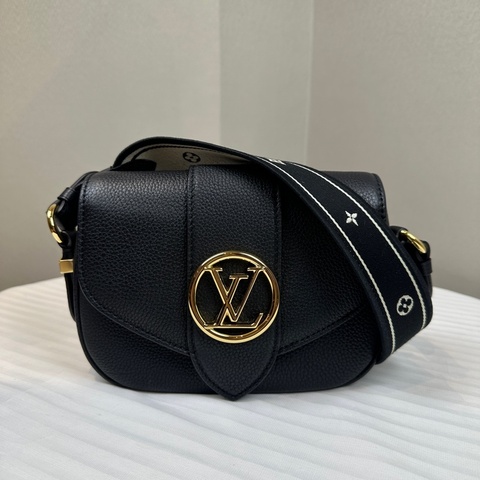 路易威登/Louis Vuitton Pont 9 小號黑色牛皮金扣斜背包 21x6x15cm