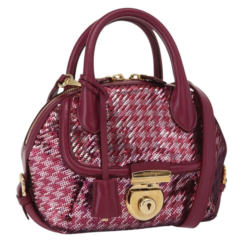 【日本直送】Salvatore Ferragamo Gancini 亮片皮革雙肩包 粉金配色 正品 165928SAV-0