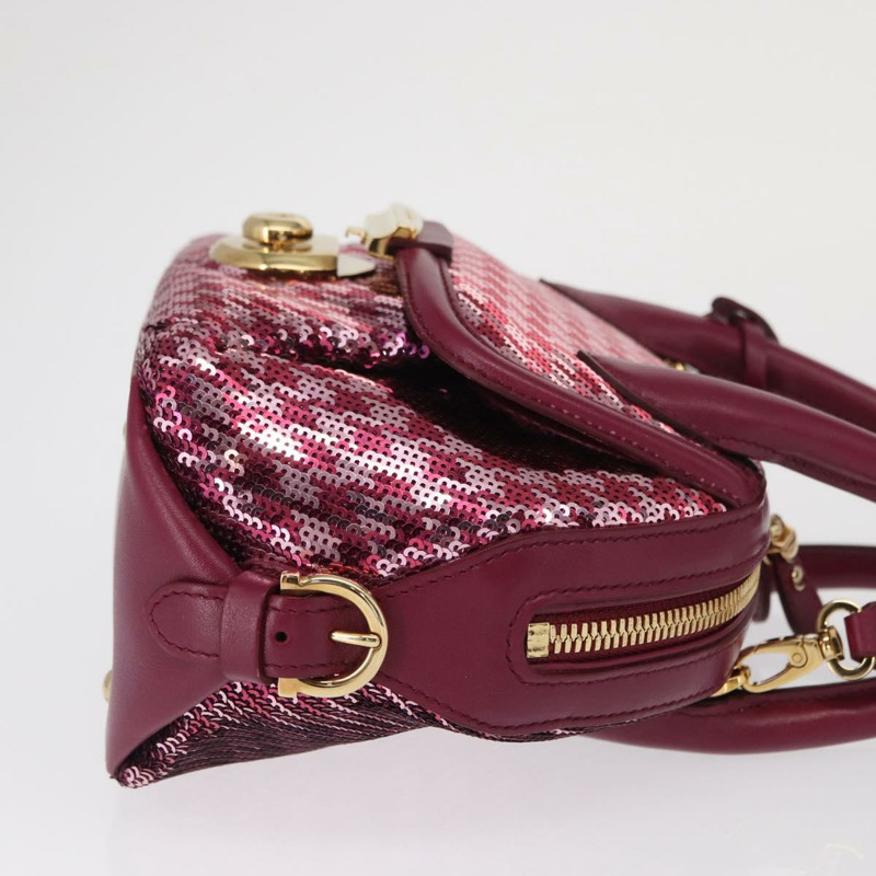 【日本直送】Salvatore Ferragamo Gancini 亮片皮革雙肩包 粉金配色 正品 165928SAV-2