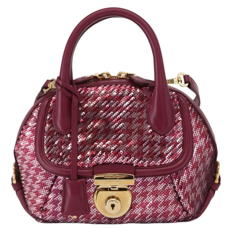 【日本直送】Salvatore Ferragamo Gancini 亮片皮革雙肩包 粉金配色 正品 165928SAV-12