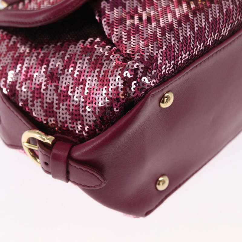 【日本直送】Salvatore Ferragamo Gancini 亮片皮革雙肩包 粉金配色 正品 165928SAV-15