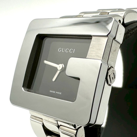 GUCCI Gucci 3600L G 方形腕錶，含備用錶鍊，石英機芯，不鏽鋼錶殼，黑色，女款