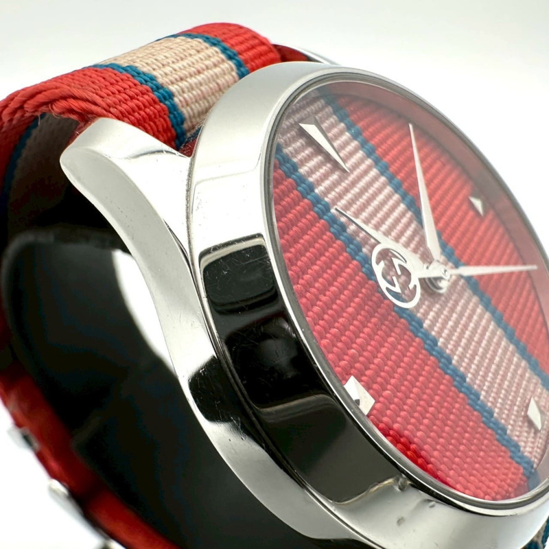 GUCCI G-Timeless YA1264070/126.4 不鏽鋼尼龍石英多色紅色男士腕錶-4