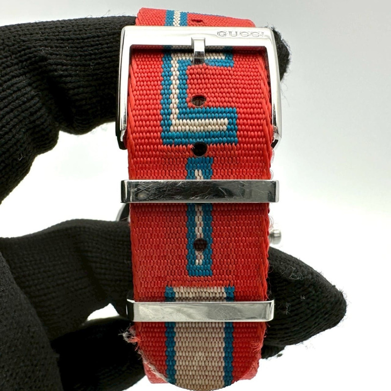 GUCCI G-Timeless YA1264070/126.4 不鏽鋼尼龍石英多色紅色男士腕錶-8