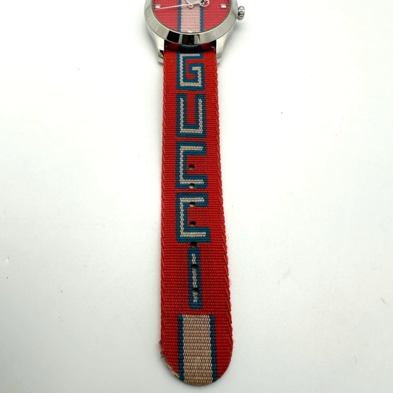 GUCCI G-Timeless YA1264070/126.4 不鏽鋼尼龍石英多色紅色男士腕錶-9