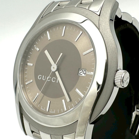 GUCCI G-Class 男士腕錶 YA055215/5500XL，附日期顯示、備用錶鍊節、不鏽鋼石英機芯，棕色。