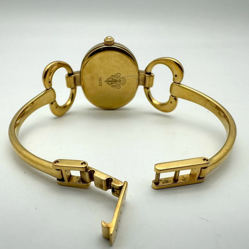 GUCCI 1600 手環腕錶 GP 石英黑金女士腕錶-6