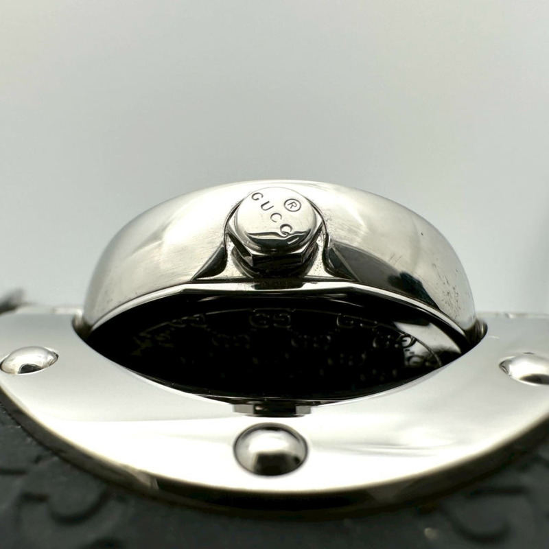 GUCCI Toile 手環式腕錶 112 GG 橡膠石英黑色女錶-3