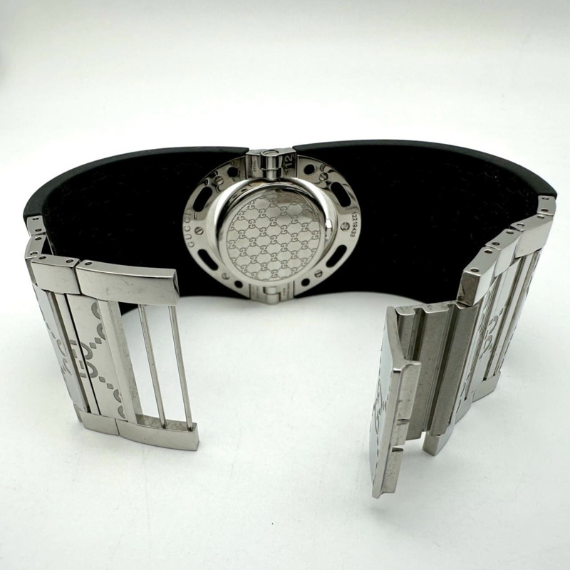 GUCCI Toile 手環式腕錶 112 GG 橡膠石英黑色女錶-4