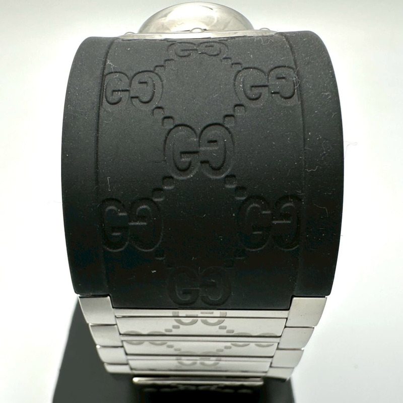GUCCI Toile 手環式腕錶 112 GG 橡膠石英黑色女錶-5