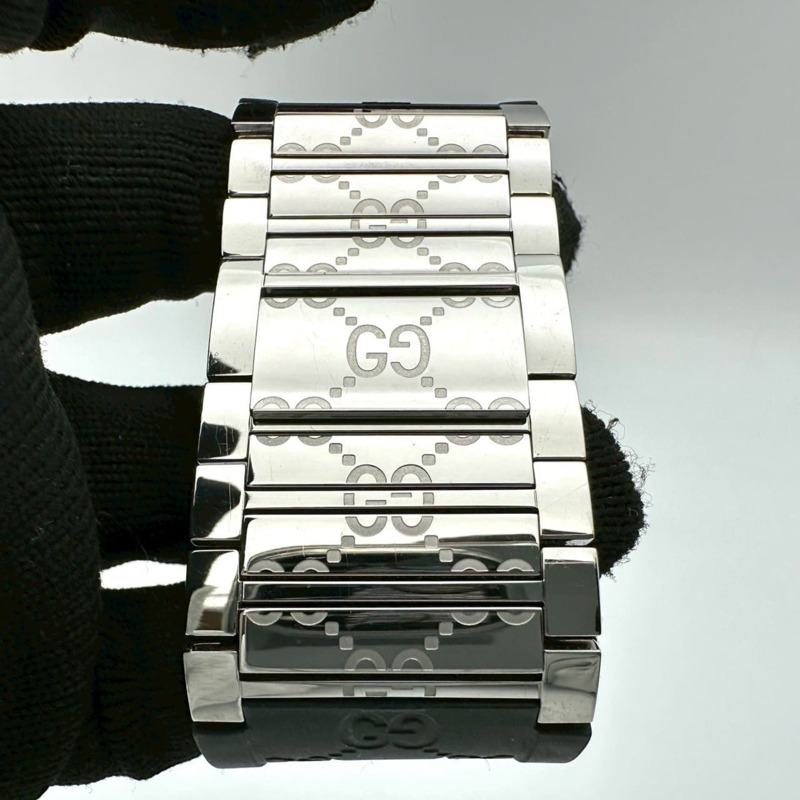 GUCCI Toile 手環式腕錶 112 GG 橡膠石英黑色女錶-6