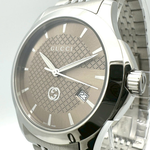 GUCCI G-Timeless YA1264107/126.4 男士腕錶，附日期顯示，不鏽鋼錶殼，石英機芯，棕色