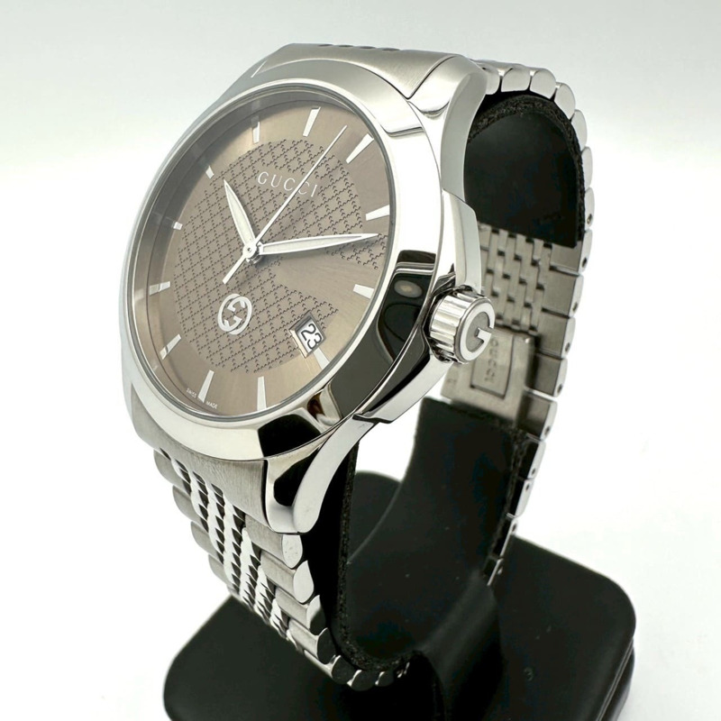 GUCCI G-Timeless YA1264107/126.4 男士腕錶，附日期顯示，不鏽鋼錶殼，石英機芯，棕色-1