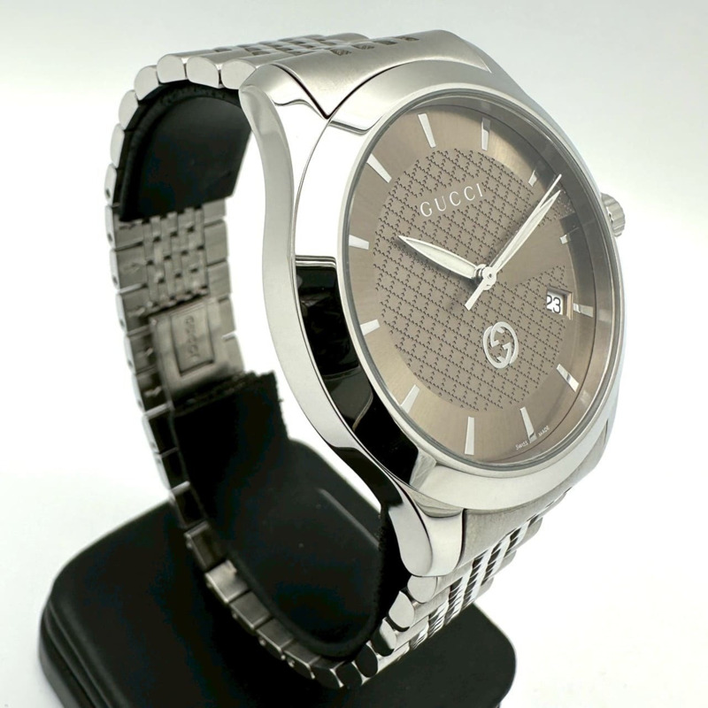 GUCCI G-Timeless YA1264107/126.4 男士腕錶，附日期顯示，不鏽鋼錶殼，石英機芯，棕色-2