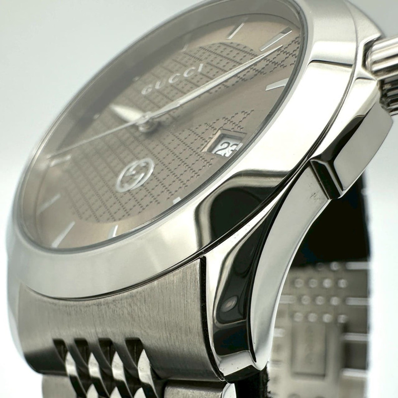 GUCCI G-Timeless YA1264107/126.4 男士腕錶，附日期顯示，不鏽鋼錶殼，石英機芯，棕色-5