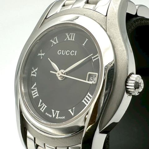 GUCCI 5500L 日期石英錶，不鏽鋼材質，黑色，女士款