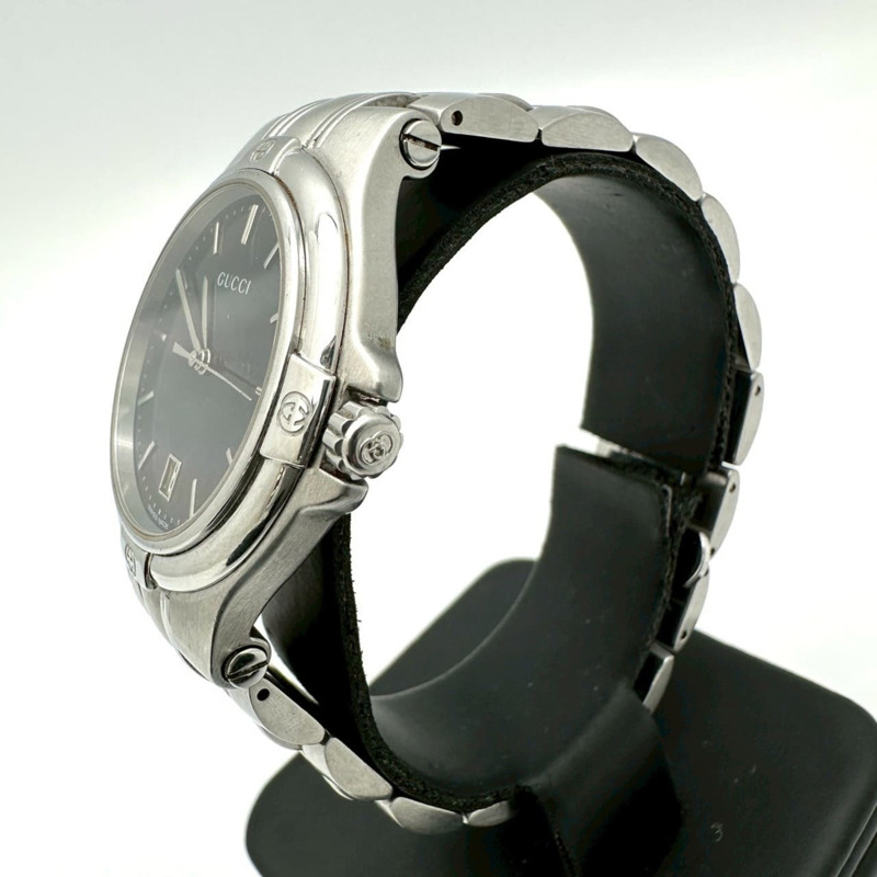 GUCCI 9040M 日期顯示不鏽鋼石英腕錶，黑色，男士-1