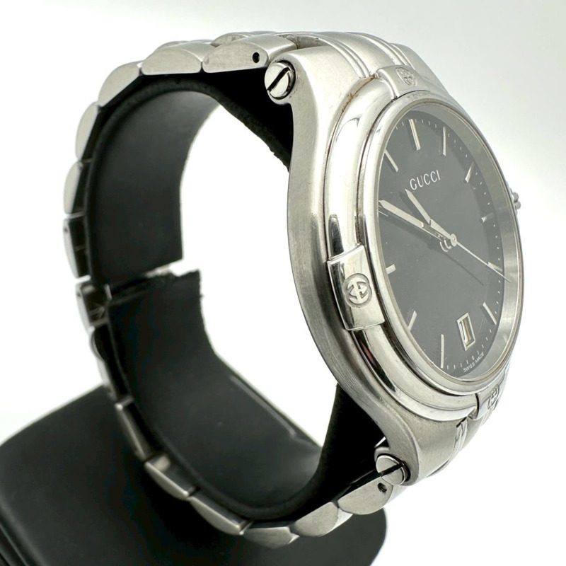 GUCCI 9040M 日期顯示不鏽鋼石英腕錶，黑色，男士-2