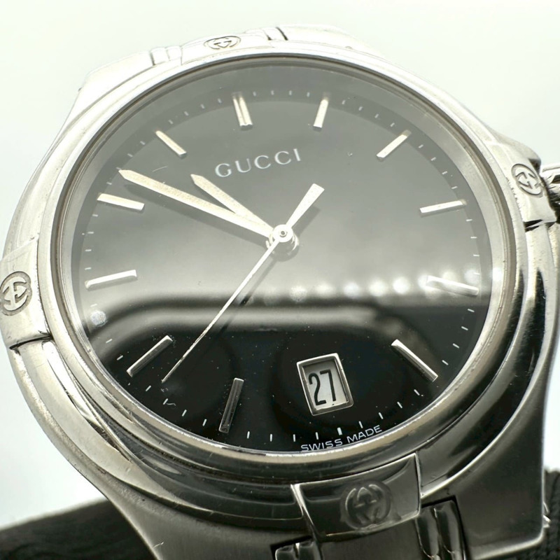 GUCCI 9040M 日期顯示不鏽鋼石英腕錶，黑色，男士-5