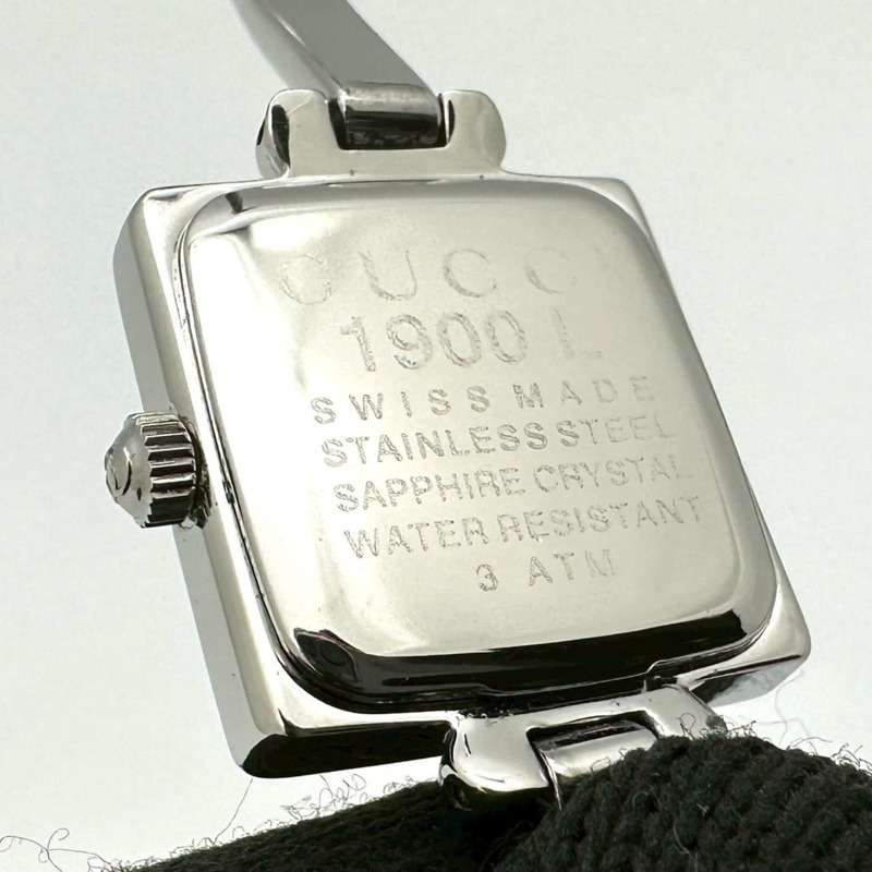 GUCCI 1900L 手鐲式腕錶，石英機芯，不鏽鋼錶殼，黑色，女士款-7