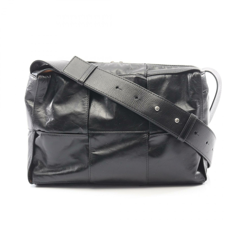 BOTTEGA VENETA Arco 相機斜背包，黑色真皮，男士二手。-0