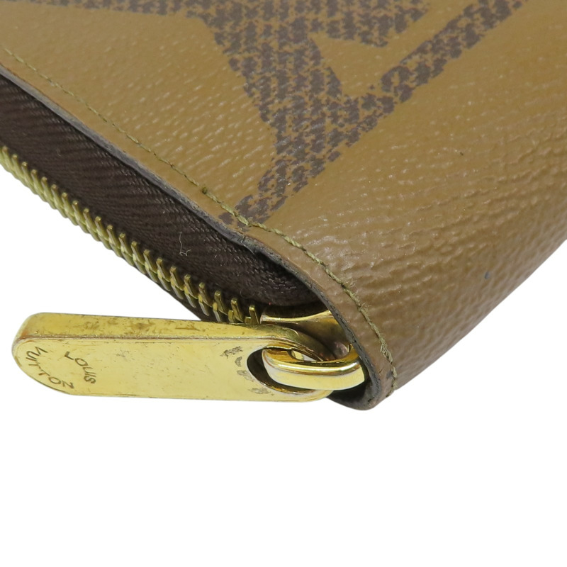 棕色 Giant Reverse 帆布 Zippy Wallet 拉鍊長夾【LOUIS VUITTON LV 路易威登】 M67687-8