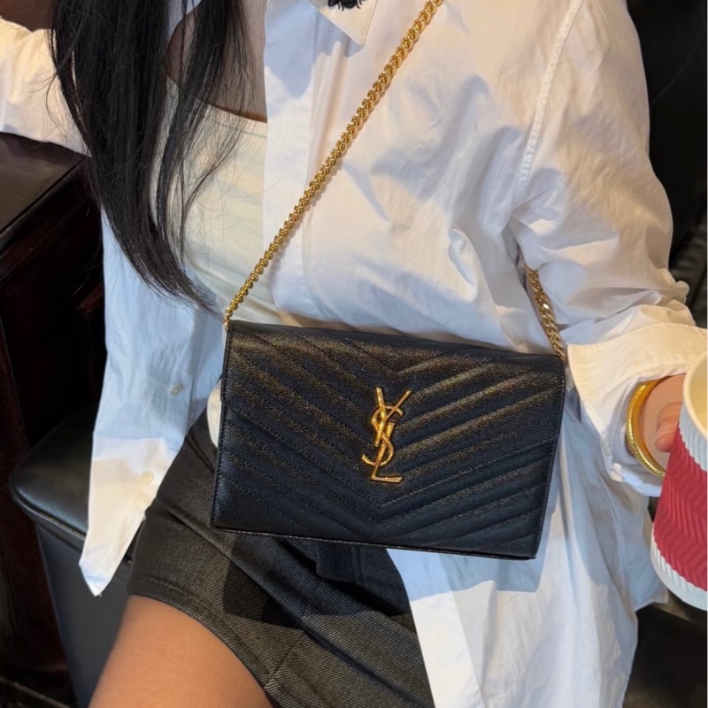 莉亞精品♡ Ysl woc黑金22cm 二手美包-1