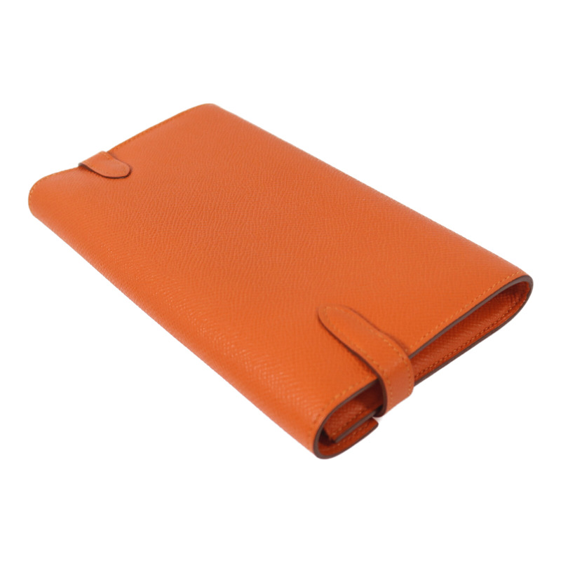 HERMES Epsom皮革Kelly Long Wallet金扣長錢包Orange Poppy-3