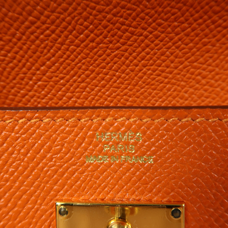 HERMES Epsom皮革Kelly Long Wallet金扣長錢包Orange Poppy-5