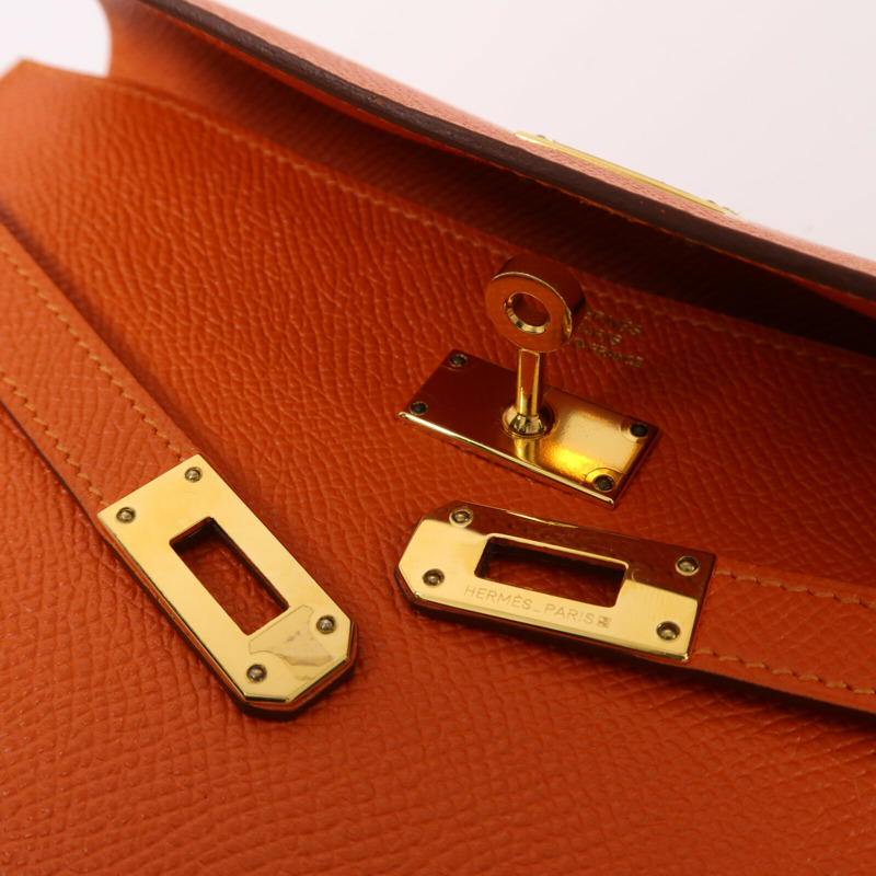 HERMES Epsom皮革Kelly Long Wallet金扣長錢包Orange Poppy-8
