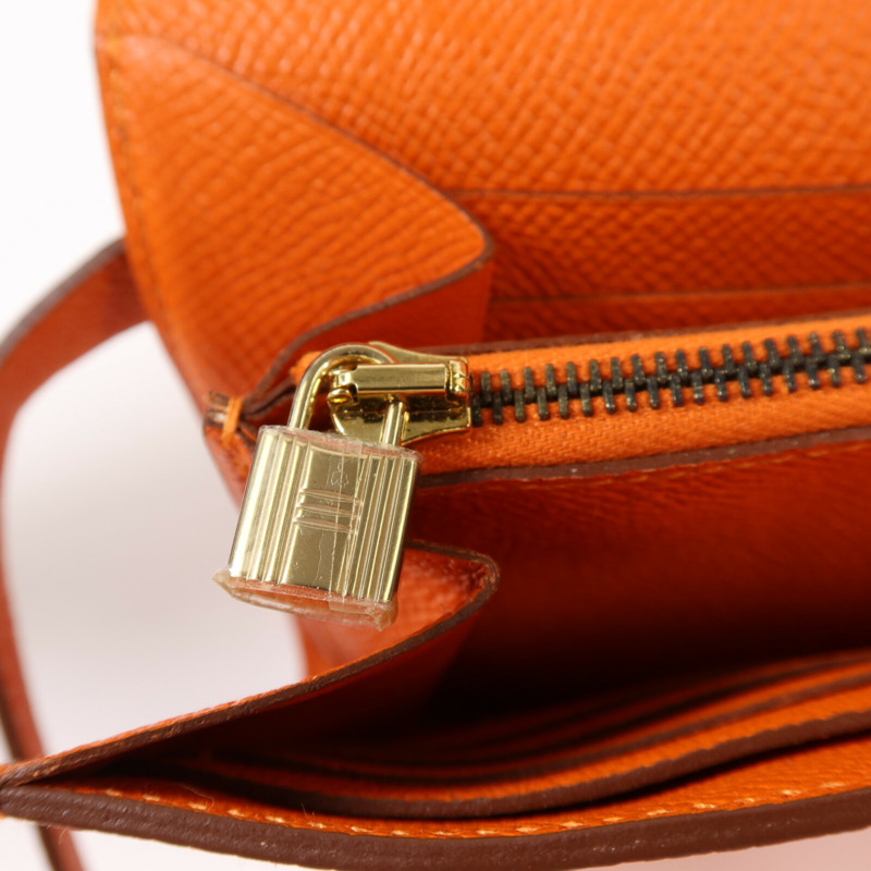 HERMES Epsom皮革Kelly Long Wallet金扣長錢包Orange Poppy-9