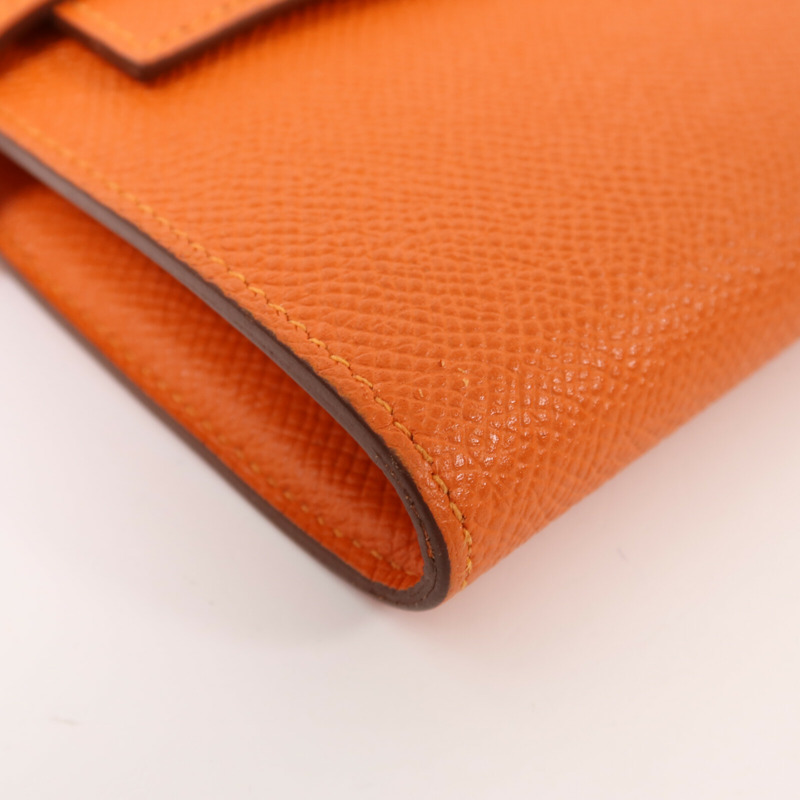 HERMES Epsom皮革Kelly Long Wallet金扣長錢包Orange Poppy-10