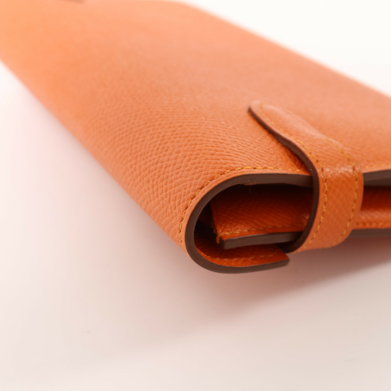 HERMES Epsom皮革Kelly Long Wallet金扣長錢包Orange Poppy-12