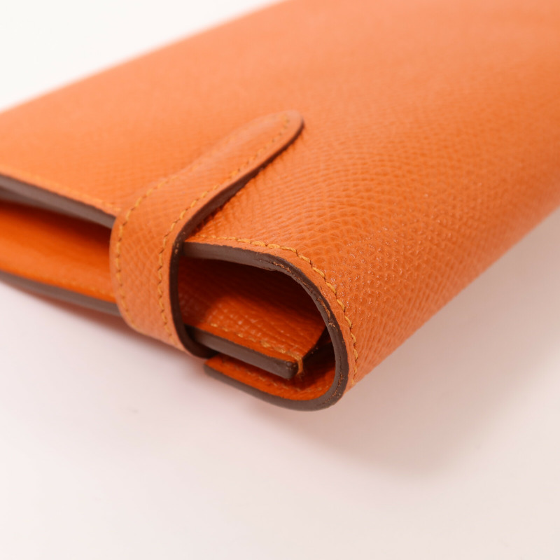 HERMES Epsom皮革Kelly Long Wallet金扣長錢包Orange Poppy-13