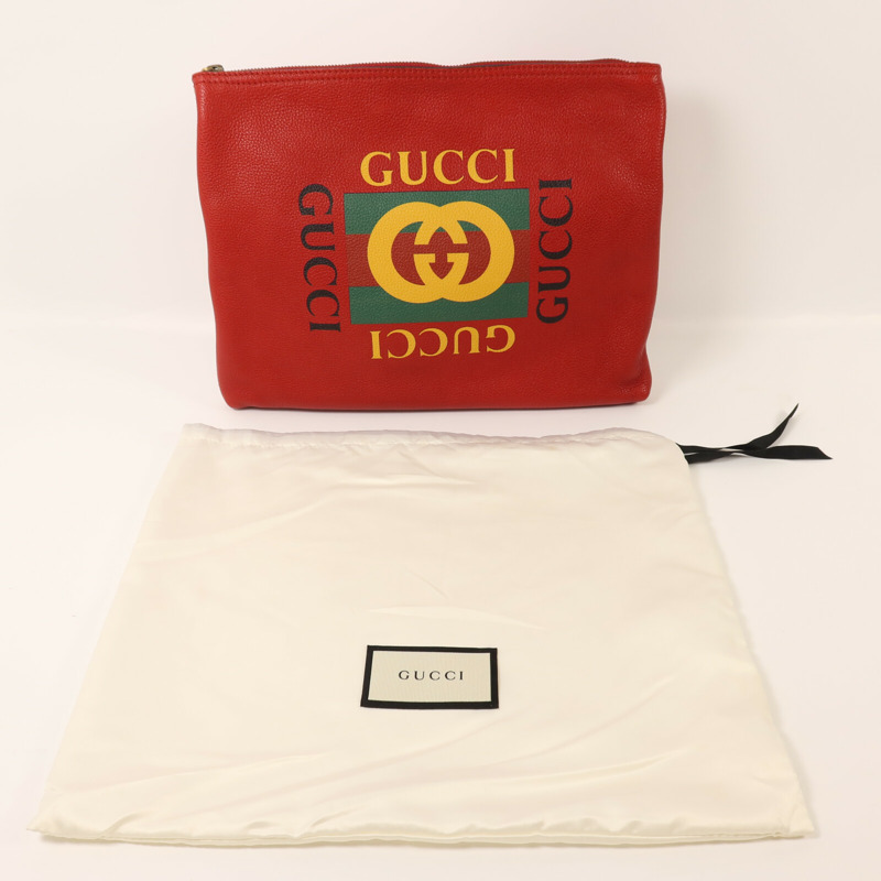 GUCCI 牛皮皮革Pouch金扣手拿包-8