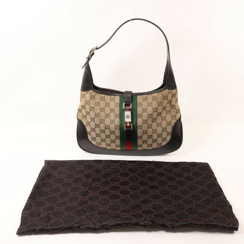 GUCCI 帆布Jackie Hobo銀扣肩背袋-9