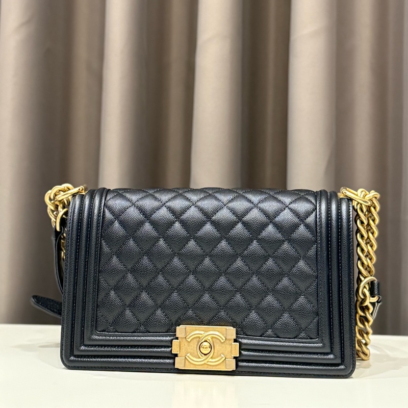 Chanel香奈兒 boy25黑金荔枝牛皮-0