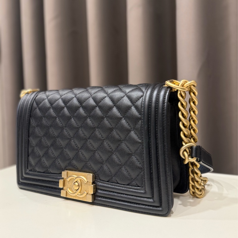Chanel香奈兒 boy25黑金荔枝牛皮-1