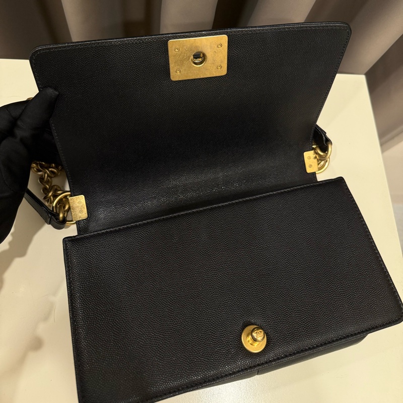 Chanel香奈兒 boy25黑金荔枝牛皮-5