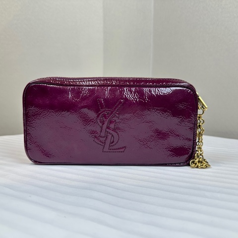 聖羅蘭/YSL Cassandra 紫紅色漆皮皮革金色手拿包 20x4x10cm