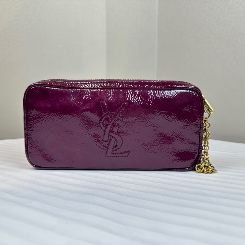聖羅蘭/YSL Cassandra 紫紅色漆皮皮革金色手拿包 20x4x10cm-0