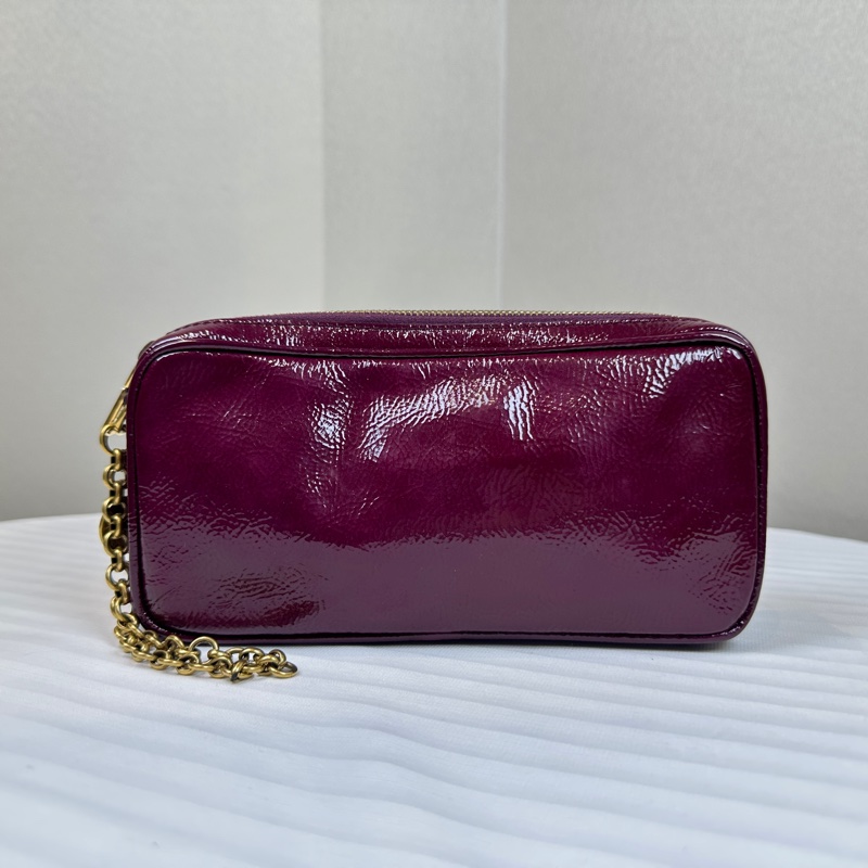 聖羅蘭/YSL Cassandra 紫紅色漆皮皮革金色手拿包 20x4x10cm-1