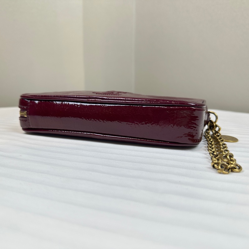 聖羅蘭/YSL Cassandra 紫紅色漆皮皮革金色手拿包 20x4x10cm-3