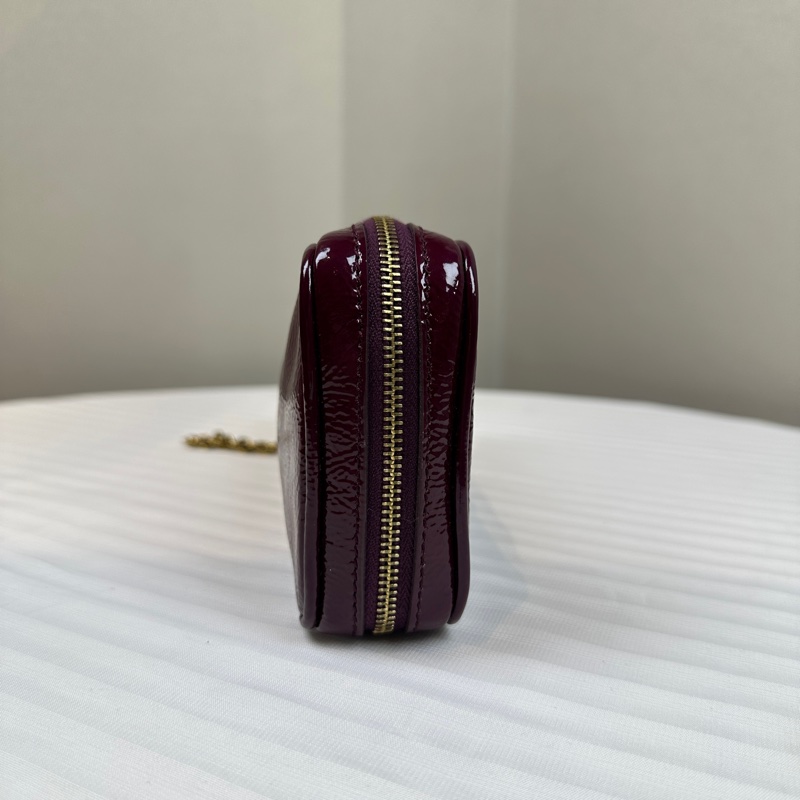 聖羅蘭/YSL Cassandra 紫紅色漆皮皮革金色手拿包 20x4x10cm-4