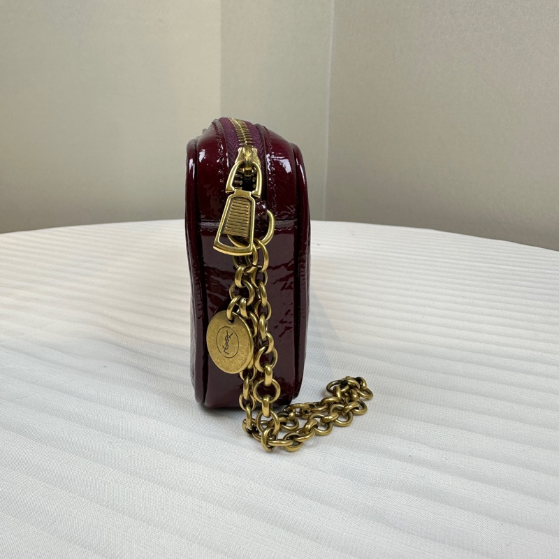 聖羅蘭/YSL Cassandra 紫紅色漆皮皮革金色手拿包 20x4x10cm-5
