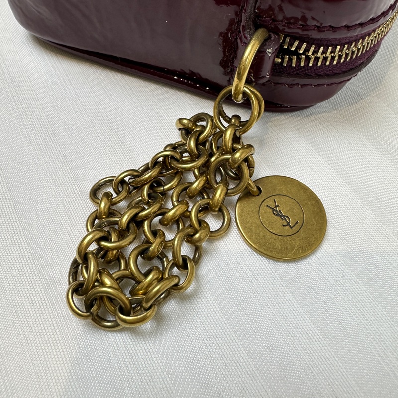 聖羅蘭/YSL Cassandra 紫紅色漆皮皮革金色手拿包 20x4x10cm-6