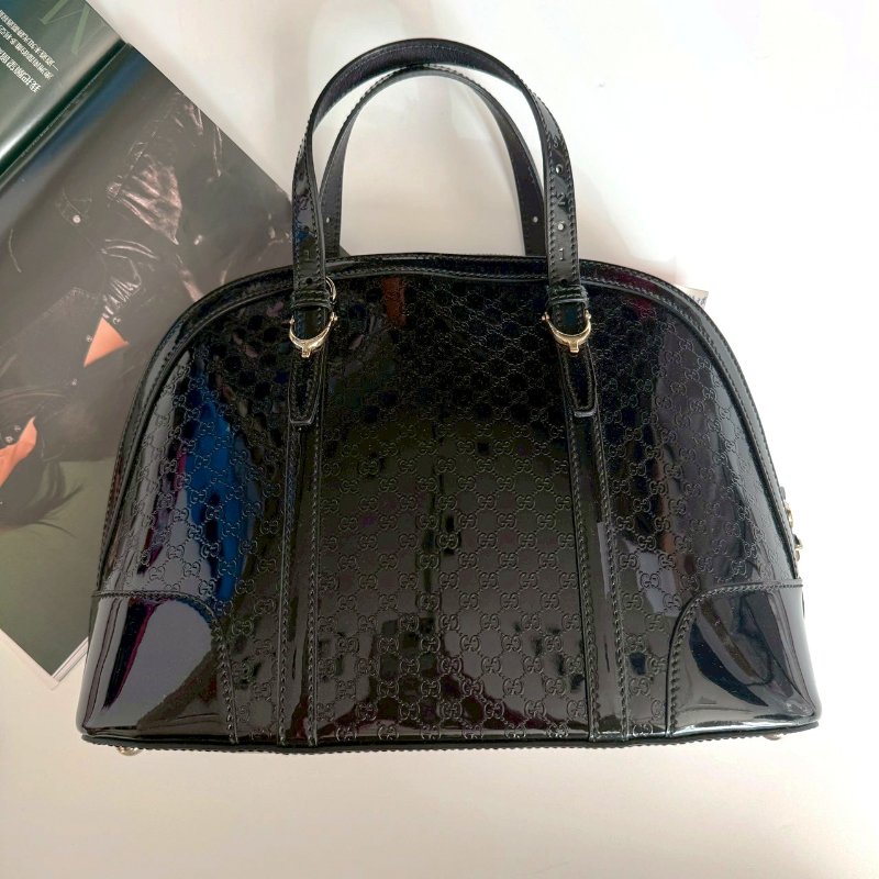 🎉全黑質感低調 GUCCI 黑色漆皮ALMA手提肩背斜背包-1